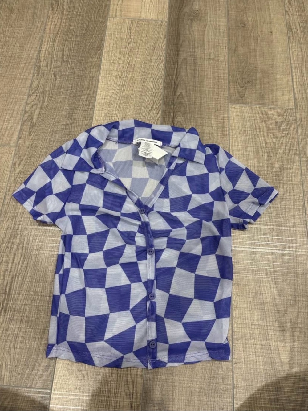 Caution To The Wind Blue Geometric Short Sleeve Button-Up Shirt